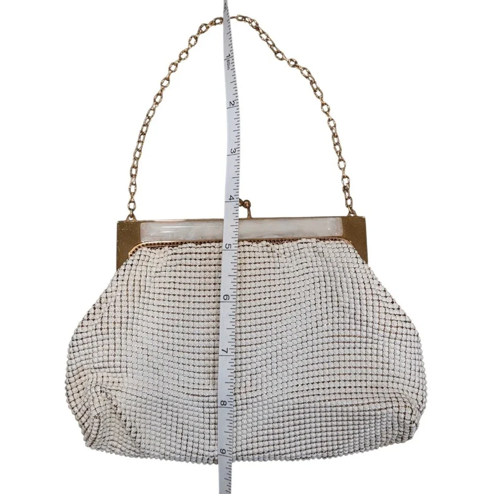 Vintage 40s-50s Whiting and Davis MCM White Enamel Metal Mesh Evening Bag